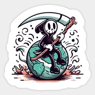 Grim Reaper Sitting On Earth Sticker